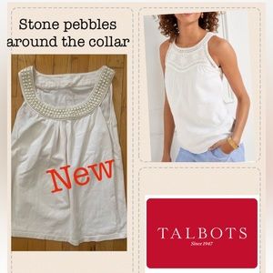NEW condition talbots cream top with stone pebbles around collar sleevel…